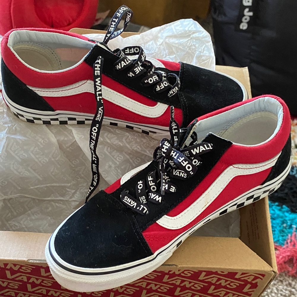 Vans Red and Black Low-Top Sneakers